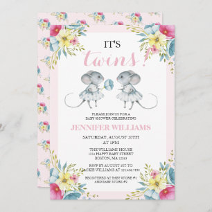 Invitation Baby shower de jumeaux rose neutre pour filles et