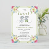 Invitation Baby shower de jumeaux vert pour garçons et filles (Debout devant)