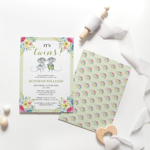 Invitation Baby shower de jumeaux vert pour garçons et filles