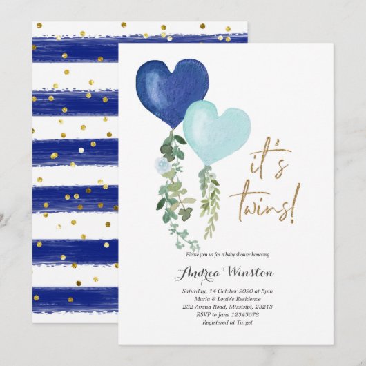 Invitation Baby shower de jumelage de ballons (Devant / Derrière)