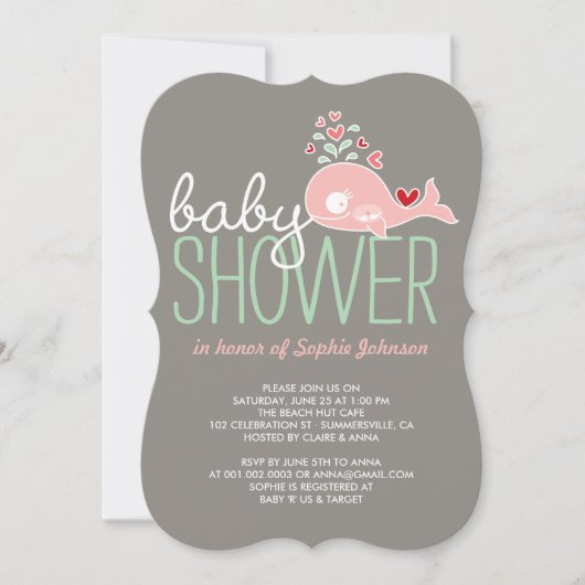 Invitation Baby shower de jumelles de baleine ros (Devant)