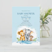 Invitation Baby shower de jungle d'Eléphant mignon, de Lion e (Debout devant)