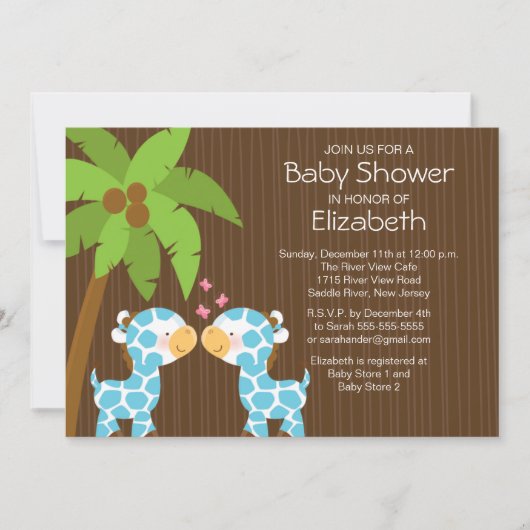 Invitation Baby shower de Jungle Giraffe Twin Boys (Devant)
