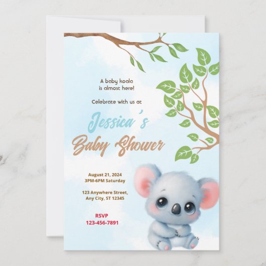 Invitation Baby shower de Koala (Devant)