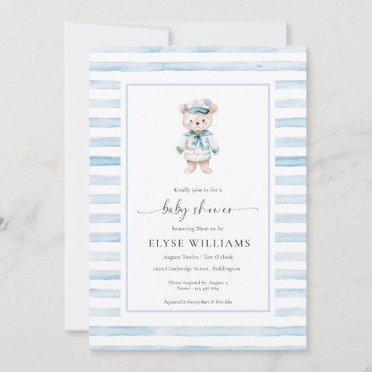 Invitation Baby shower de la bande bleue du capitaine de l'ou (Devant)