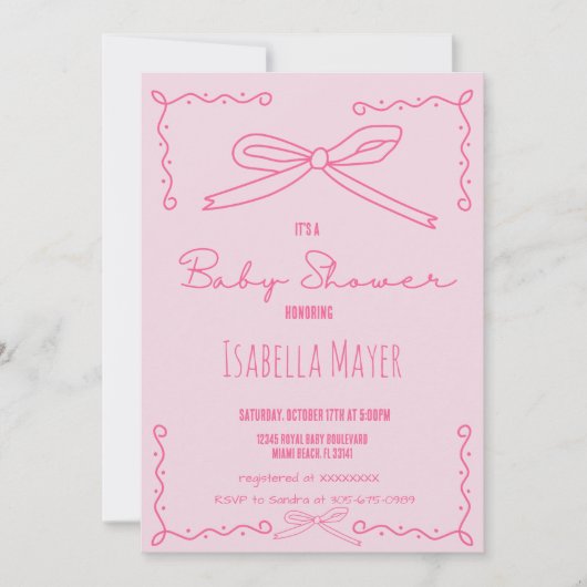 Invitation Baby shower de la béquille rose de la m (Devant)