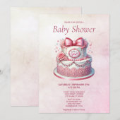 Invitation Baby shower de la boîte rose de gâteau (Devant / Derrière)