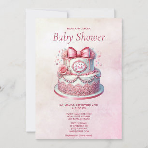 Invitation Baby shower de la boîte rose de gâteau 