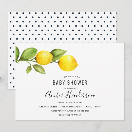 Invitation Baby shower de la branche de citron (Devant / Derrière)