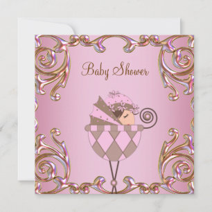 Invitation Baby shower de la Brown rose et de la fillette d'o