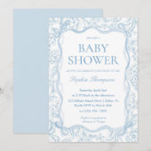 Invitation Baby shower de la Chinoiserie Bleue (Devant / Derrière)