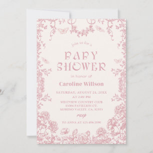 Invitation baby shower de la Chinoiserie rose