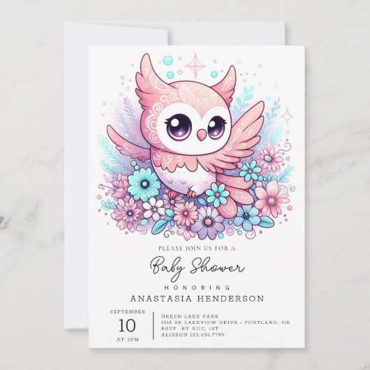 Invitation Baby shower de la Chouette adorable du bois (Devant)