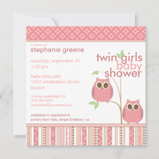 Invitation Baby shower de la Chouette-bébé de deux filles PIn