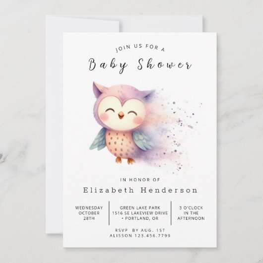Invitation Baby shower de la Chouette blanche Boho (Devant)