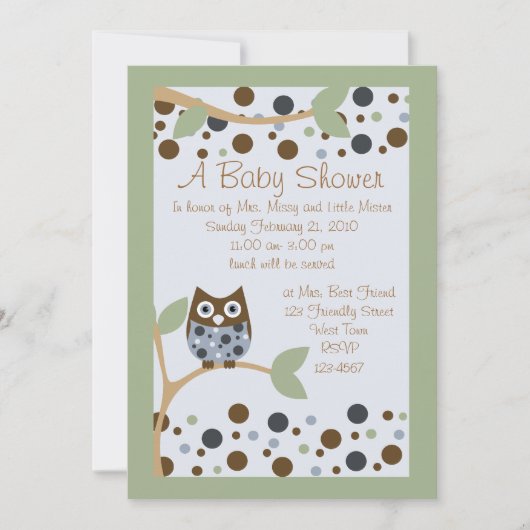 Invitation Baby shower de la Chouette bleue (Devant)