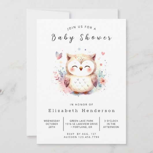 Invitation Baby shower de la Chouette de Bohême (Devant)
