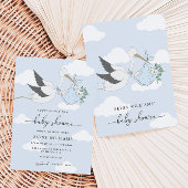 Invitation Baby shower de la cigogne bleue
