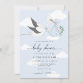 Invitation Baby shower de la cigogne bleue (Devant)