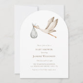 Invitation Baby shower de la cigogne d'aquarelle minimale (Devant)
