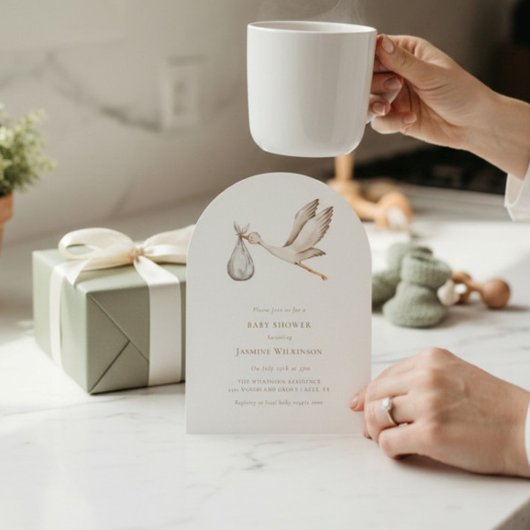 Invitation Baby shower de la cigogne d'aquarelle minimale