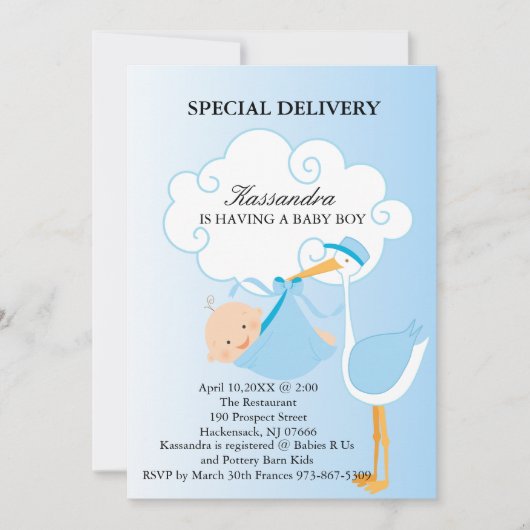 Invitation Baby shower de la cigogne rose (Devant)