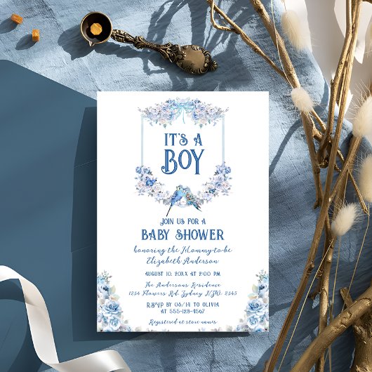 Invitation Baby shower de la corneille bleue