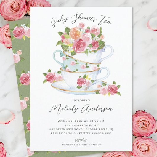 Invitation Baby shower de la Coupe de Thé Florale 