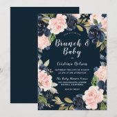 Invitation Baby shower de la couronne florale de la Marine et (Devant / Derrière)