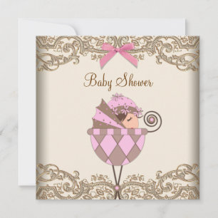 Invitation Baby shower de la dentelle Brown rose