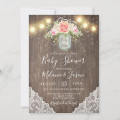 Invitation Baby shower de la dentelle Mason Jar aux fleurs ro (Devant)