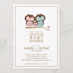Invitation Baby shower de la famille Cute Owl Coup
