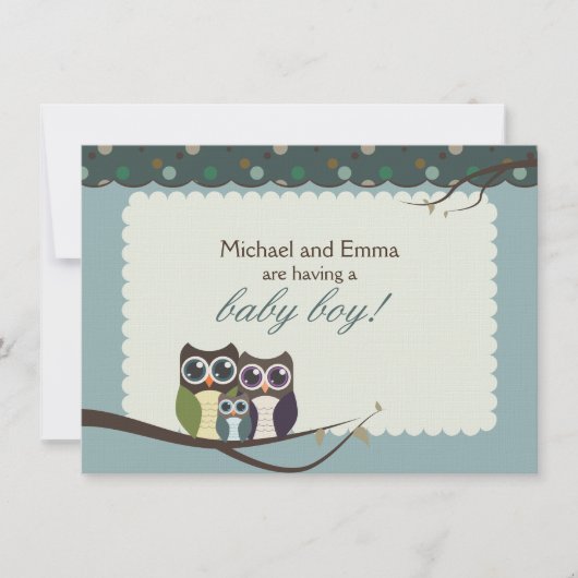 Invitation Baby shower de la famille Owl pour Boy (Devant)