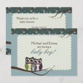 Invitation Baby shower de la famille Owl pour Boy (Devant / Derrière)