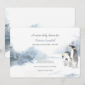 Invitation Baby shower de la famille Penguin (Devant / Derrière)