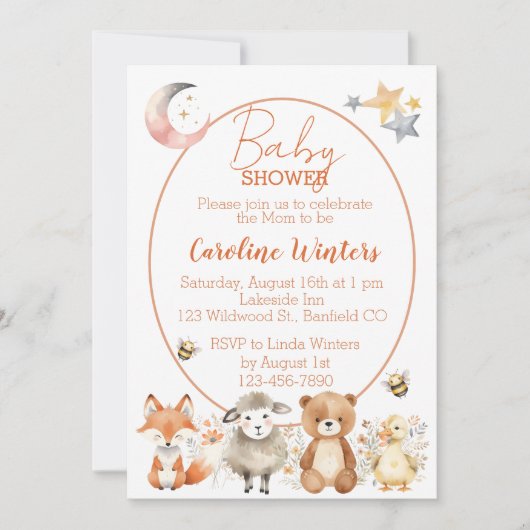 Invitation Baby shower de la faune forestière (Devant)