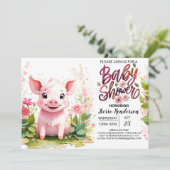 Invitation Baby shower de la ferme de jardin de Piglet (Debout devant)