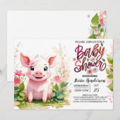 Invitation Baby shower de la ferme de jardin de Piglet (Devant / Derrière)