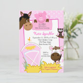 Invitation Baby shower de la ferme pour filles ros (Debout devant)