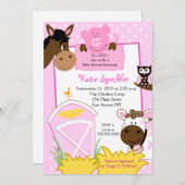 Invitation Baby shower de la ferme pour filles ros (Devant / Derrière)