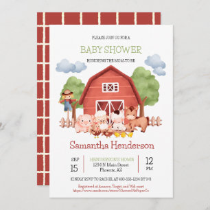 Invitation Baby shower de la ferme Red Barn