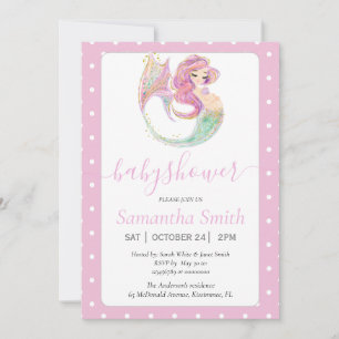 Invitation Baby shower de la Fête de la Sirène Rose. Sous La