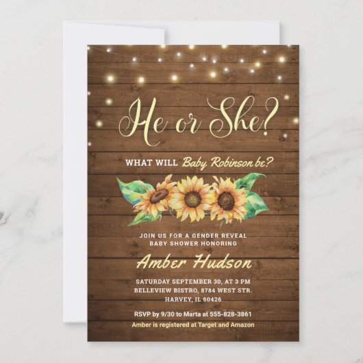 Invitation Baby shower de la fête de révélation de genre (Devant)