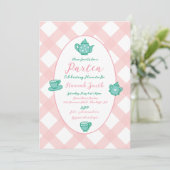 Invitation Baby shower de la fête du thé blanc rose (Debout devant)