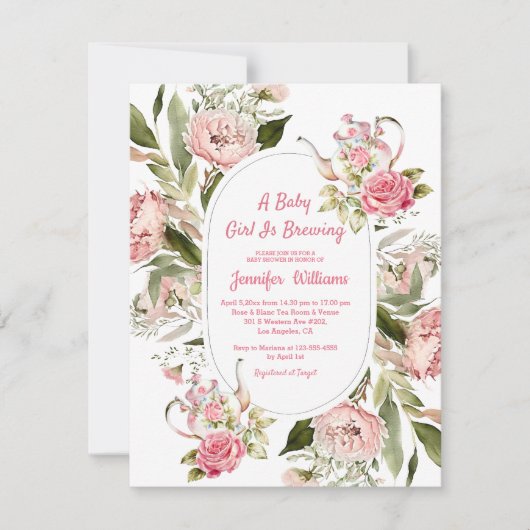 Invitation baby shower de la fête du thé botanique de la peti (Devant)