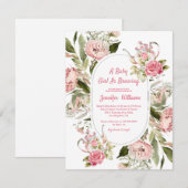 Invitation baby shower de la fête du thé botanique de la peti (Devant / Derrière)