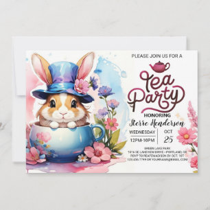 Invitation Baby shower de la fête du thé de lapin rose