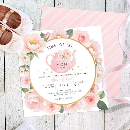 Invitation Baby shower de la fête du thé floral aq
