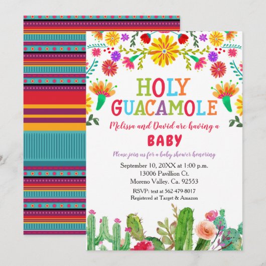 Invitation Baby shower de la Fiesta du Saint-Guacamole avec c (Devant / Derrière)