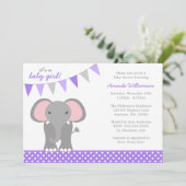 Invitation Baby shower de la fille à la bannière Polka pourpr (Debout devant)